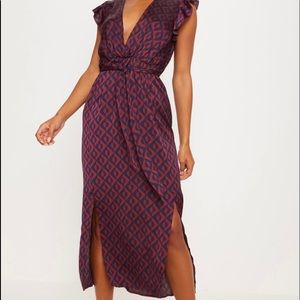 Women Silk Fashion Nova Midi Dress tie up size Xs